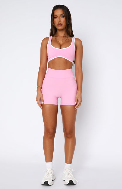 Sports Crop Baby Pink/White