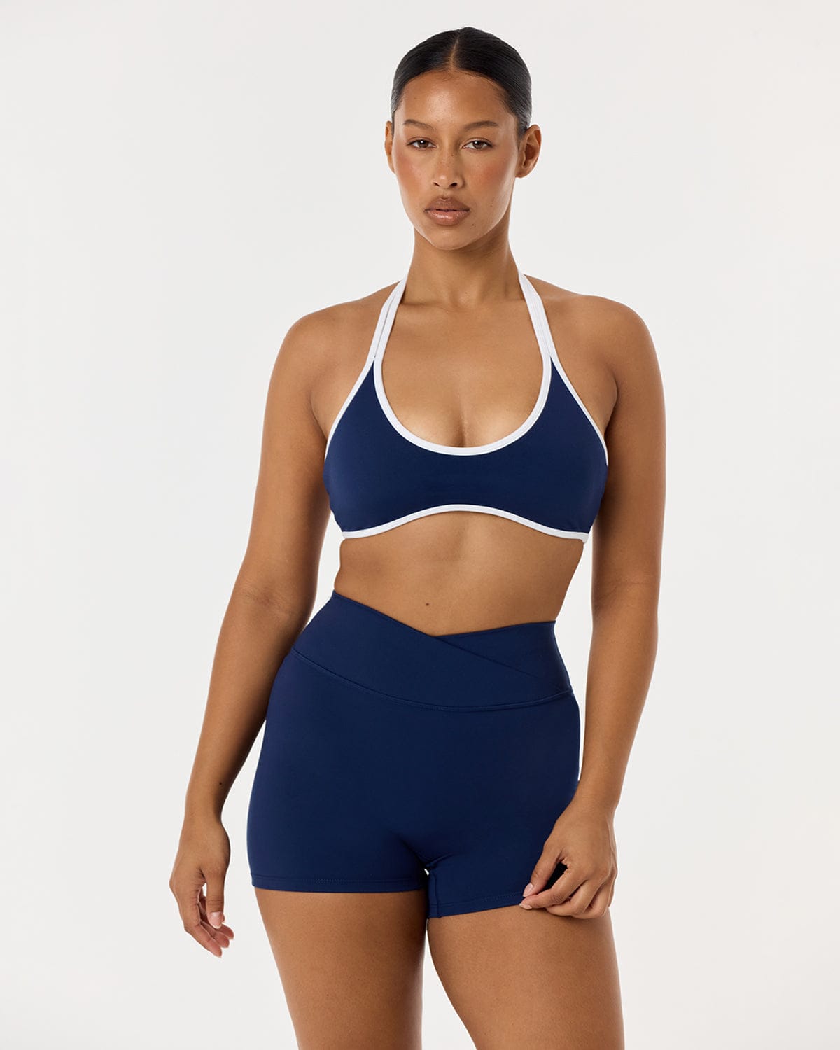 Serenity Halfter Crop-Top | Marineblau, zweifarbig