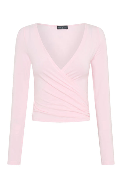 Cute Long Sleeve Wrap Top Ballet Pink